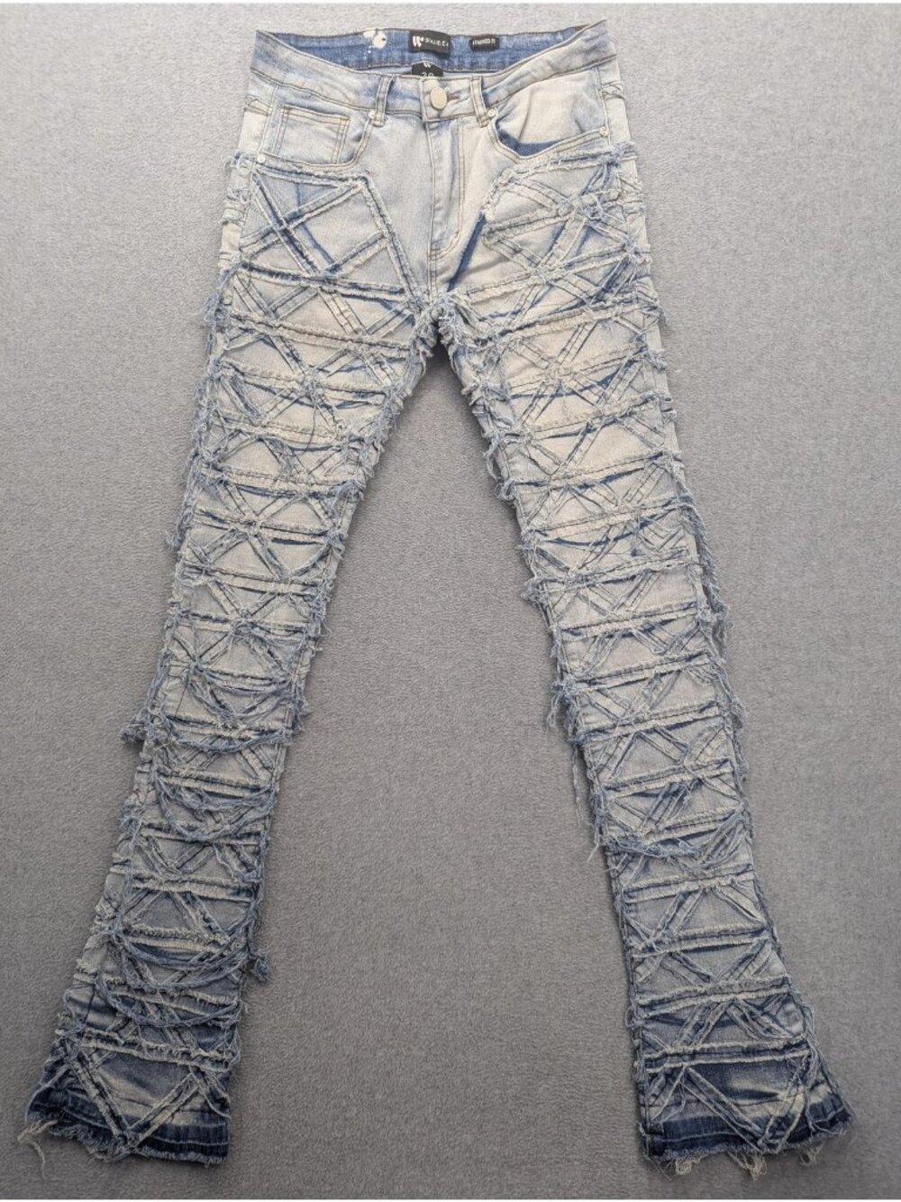 Waimea Stacked Fit Jeans Mens 30x36 Blue Light Wash Slim Flare Distressed Denim